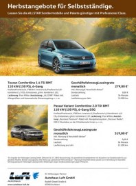 Volkswagen Herbstangebote für Selbstständige September 2016 KW37